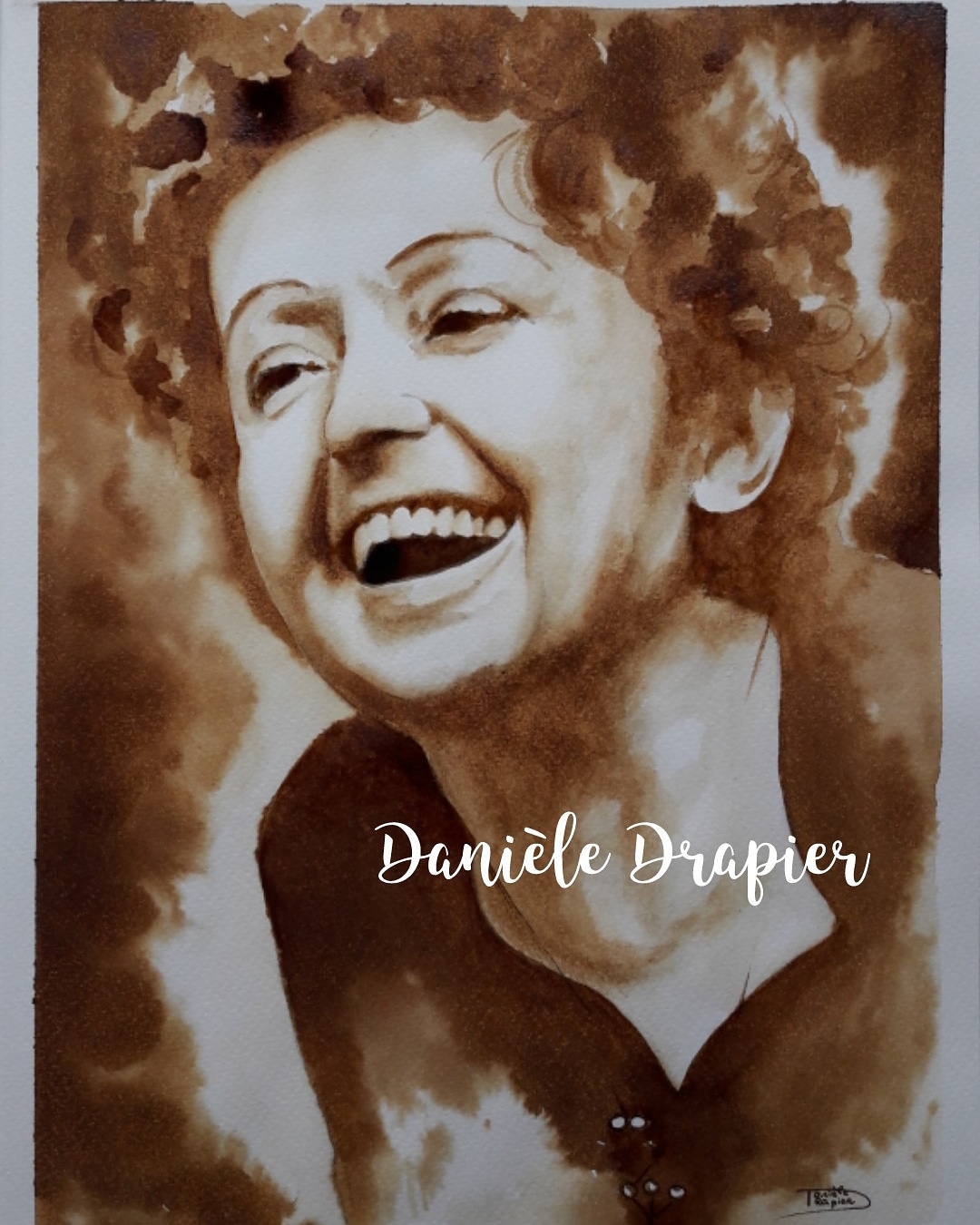 Edith Piaf, peinte avec du café, 24x32cm