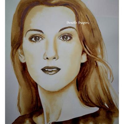 Céline Dion, peint avec du café, 24x32cm