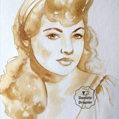 Portrait de femme, peint avec du café, 24x32cm