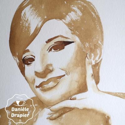 Barbra Streisand, peint avec du café 24x32cm 