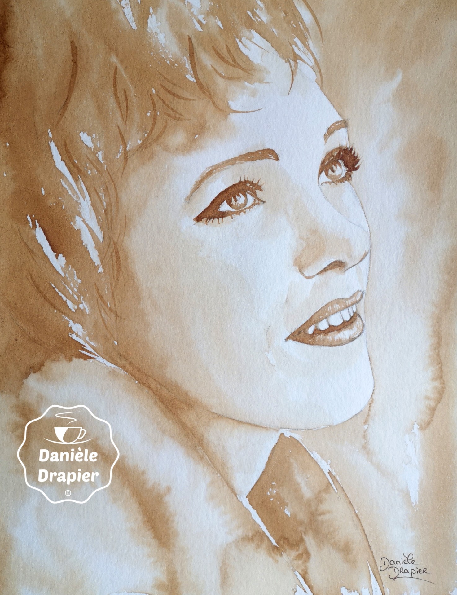 Julie Andrews, peint avec du café 24x32cm 